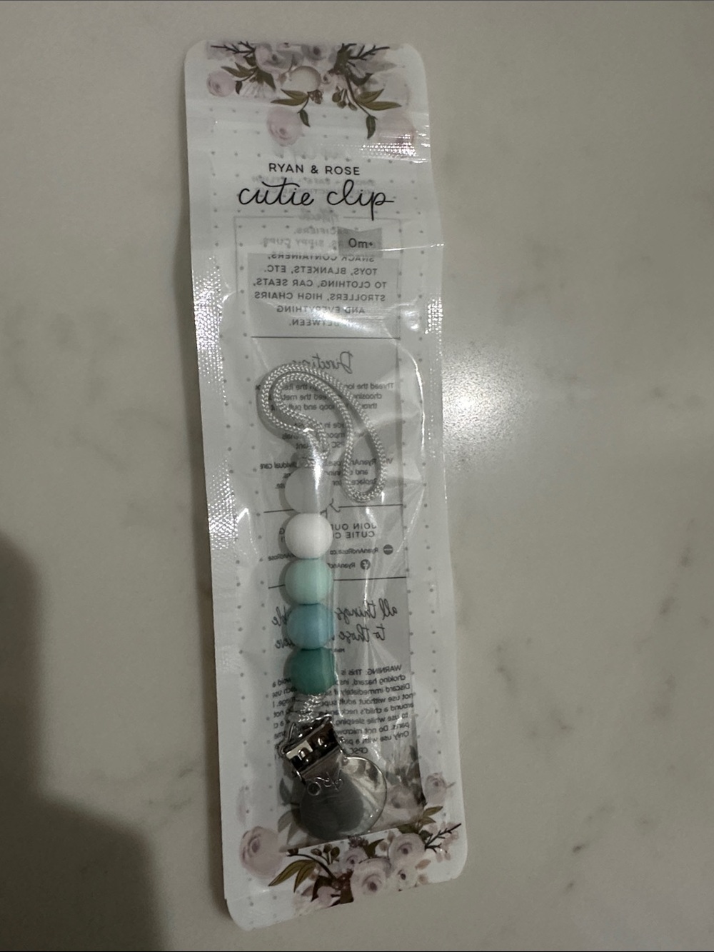 Ryan & Rose Cutie Clip Pacifier Holder in Teal and White